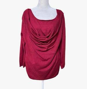 Coldwater Creek Red Knit Cowl Neck Pullover Sweater Lightweight Wool Cashmere L
